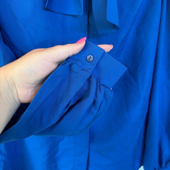 Vintage Royal Blue Office Blouse Prairie Modest Classic Career Western Summer - Picture 6 of 8